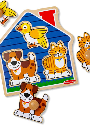 Melissa & Doug Pet Animals Jumbo Knob Puzzle, Wooden Peg Puzzle for Toddlers, Educational Toy for Shape Recognition and Fine Motor Skills, Ages 1+
