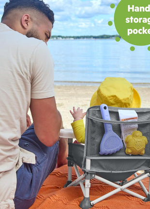 Bright Starts Pop 'N Sit Portable Booster, Indoor/Outdoor Use, Floor Seat with Feeding Tray, Grey, 6 Mos - 3 Yrs