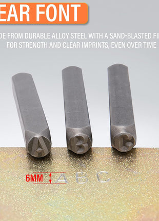 Metal Letter Punch Set 1/4 (6mm),36PC Steel Number and Letter Stamp Set,Stamping Tool Set kit for Imprinting Metal, Plastic, Wood, Leather.