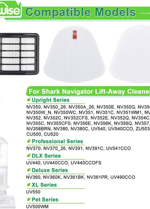 Anewise Filter Replacement for Shark Navigator Lift Away Deluxe Professional Vacuum ZU503AMZ NV350 NV351 NV352 NV355 NV357 NV360 NV370 UV440 UV540, Parts xFF350 & xHF350, 1 HEPA + 2 Pre Felt Filters