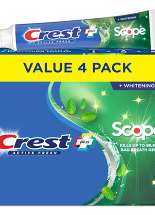 Crest Whitening Plus Scope, Complete Active Fresh  Whitening Toothpaste, 5.5oz, Toothpaste Sensitive Teeth, Pack of 4