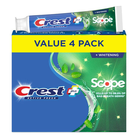 Crest Whitening Plus Scope, Complete Active Fresh  Whitening Toothpaste, 5.5oz, Toothpaste Sensitive Teeth, Pack of 4