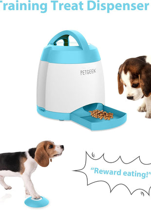 PETGEEK Automatic Dog Feeder/Treat Dispenser with Rechargeable Button Remote Control, Interactive Dog Food Puzzle & Stimulation Toys, 400ml Capacity Pet Dispensing Toy for Indoor/Outdoor Play