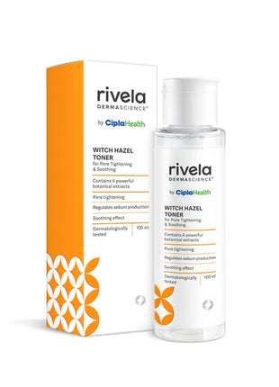 Rivela Dermascience Witch Hazel Face Toner By Cipla | For Pore Tightening & Soothing | Alcohol Free | Hydrating Toner For Glowing Skin | With 6 Botanical Extracts | Regulates Sebum Production | 100 ml