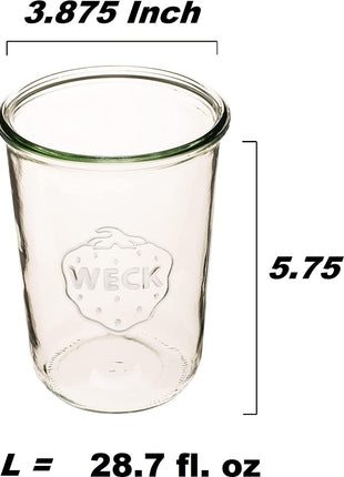 Weck Canning Jars 743 28.7 fl. oz Weck Mold Jars made of Transparent Glass   Eco Friendly Canning Jar   Storage for Food, Yogurt with Air Tight Seal & Lid   3/4 Liter Tall Jars Set   Set of (2 Jars)