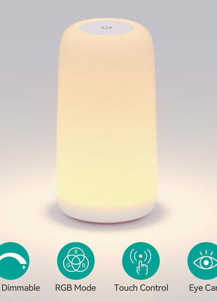 Touch Bedside Table Lamp, [Sleek Design & RGB Mode] 3 Way Dimmable Small Lamp for Bedroom, LED Lamp with Warm White Lights, Multi-Color Smart Nightstand Lamp for for Living Room Home Gifts