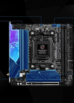 ASRock AMD B850i Lightning WiFi 6E Socket AM5 Ryzen 9000/8000/7000 Series DDR5 8200+ (OC) MHz 128GB Mini ITX Motherboard M.2 SATA3 6.0 Gb/s PCIe 5.0 B850 BIOS Flashback