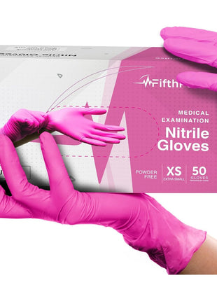 Fuchsia Hot Pink Nitrile Disposable Gloves - 50 Count - 3 Mil Nitrile Gloves Medium - Powder and Latex Free Rubber Gloves - Surgical Medical Exam Gloves - Food Safe Cooking Gloves