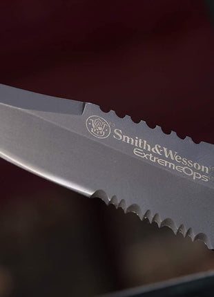 Smith & Wesson Accessories Extreme Ops SWA24S 7.1in S.S. Folding Knife with 3.1in Serrated Clip Point Blade and Aluminum Handle for Outdoor