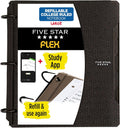 Five Star Flex Refillable Notebook  Study App, College Ruled Paper and 1 Inch TechLock Ring Binder with Pockets, Tabs and Dividers, 200 Sheet Capacity, Black (29328AA2)