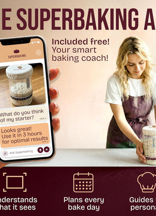 Superbaking Sourdough Starter Jar, Beginner Sourdough Starter Kit, 34oz Wide Mouth Sour Dough Glass Jar with Guides & Recipes, Sourdough Bread Baking Supplies, Sourdough Container Crock