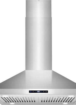 30 in. Lumin Coll 380 CFM Ducted Island Range Hood, LED, Stainless Steel | Cosmo COS-63ISS75 Soft Touch Controls, 3 Fan Speeds, Permanent Dishwasher-Safe Baffle Filters, Timer and Clock