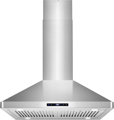 30 in. Lumin Coll 380 CFM Ducted Island Range Hood, LED, Stainless Steel | Cosmo COS-63ISS75 Soft Touch Controls, 3 Fan Speeds, Permanent Dishwasher-Safe Baffle Filters, Timer and Clock