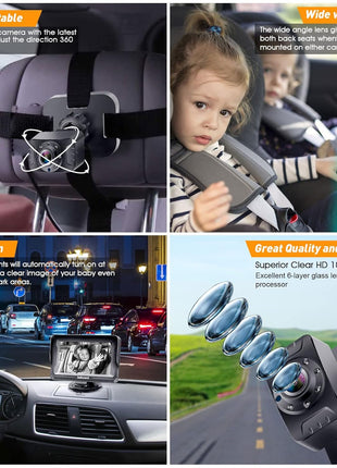 DoHonest Baby Car Camera HD 1080P - Rear-Facing Car Baby Monitor with Night Vision, Adjustable View Angle, Easy Setup, Anti-Glare Display, Safety for Kids & Infants