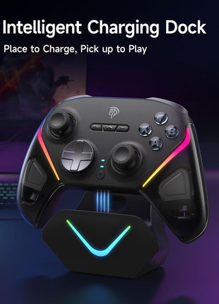 EasySMX D10 Wireless Game Controller – TMR Anti-Drift Joysticks, Dual-Mode Triggers, 1000Hz Polling, Mechanical Buttons, RGB – Bluetooth Gamepad for PC/Switch/Switch2/iOS/Android with Charging Dock