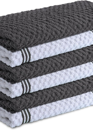 Infinitee xclusives 100% Cotton Kitchen Towels   15x25 Inch Ultra Soft Tea Towel, Super Absorbent Terry Dish Towels for Kitchen Linens |Grey|