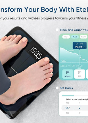 Etekcity Smart Scale for Body Weight, Bathroom Digital Weighing Scale with BMI, Body Fat, Muscle Mass, Accurate Bluetooth Home User Health Equipment Sync Apps