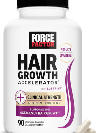 Force Factor Hair Growth Accelerator with Clinically Studied Lustriva | Hair Multivitamin for Women with Biotin, Horsetail & Vitamins for Thicker Hair, Healthier Skin & Nails, 90 Capsules