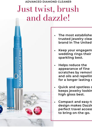 CONNOISSEURS Diamond Dazzle Stik - Portable Diamond Cleaner for Rings and Other Jewelry - Bring Out The Sparkle in Your Diamonds and Precious Stones