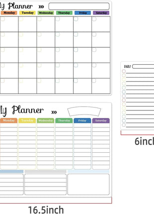 Hivillexun 3-Pack Magnetic Dry Erase Calendar Whiteboard Set for Fridge, Wall & Refrigerator Organisation – Monthly, Weekly & Daily Planners – Includes 8 Markers & Eraser