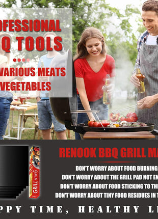 Grill Mat Set of 6, Non-Stick, 15.75 x 13 Inch, Black | Reusable Mats for Gas, Charcoal, or Electric Grills, Easy to Clean