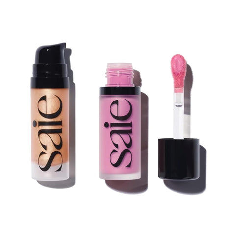 Saie Mini Glowy Super Gel Lightweight llluminator & Makeup Primer - Sunglow (0.5 oz) + Dew Blush - Lightweight Liquid Blush with a Blendable + Buildable Cream Finish - Baby (.40 oz)