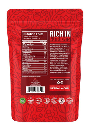 Herbaila Dried Cherries Tart Cherry, Montmorency Tart Cherries, Dried Sour Cherries Fresh, Montmorency Dried Tart Cherries, Dried Cherries, All-Natural Whole Sour Cherry (1lb)