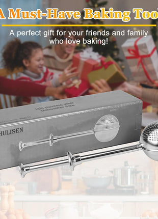 HULISEN Flour Duster for Baking, One Handed Operation, 304 Stainless Steel Powdered Sugar Shaker Duster, Pick Up and Dust Flour Sifter, Gift Package