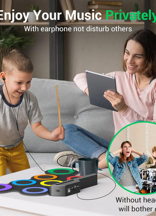 ROCKSOCKI Electric Drum Set, 7-Pad Kids Electronic Drum Set with Headphone Included, Roll-up Drum Practice Pad, Great Holiday Xmas Birthday Gift for Kids