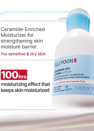 Illiyoon Ceramide Ato Lotion | Lightweight Moisturizer for Dry & Sensitive Skin, Barrier Repair for Face & Body, Mild for Babies, Vegan Certified, Korean Skin Care, 11.83 fl.oz.
