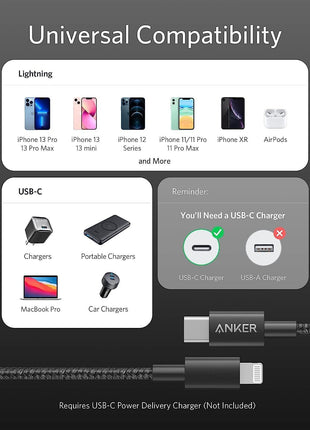 Anker New Nylon USB C to Lightning Cable, Apple MFi Certified for iPhone 14 Series, and More (6FT, Black)
