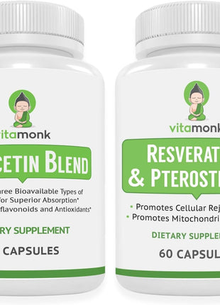 VitaMonk Quercetin & Resveratrol with Pterostilbene - Immune, Antioxidant & Healthy Aging Support - Quercetin 500mg, Bromelain, Trans-Resveratrol