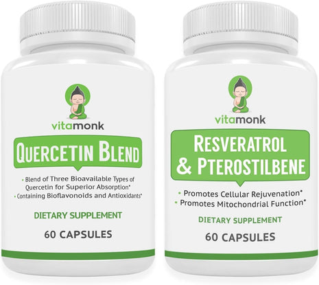 VitaMonk Quercetin & Resveratrol with Pterostilbene - Immune, Antioxidant & Healthy Aging Support - Quercetin 500mg, Bromelain, Trans-Resveratrol