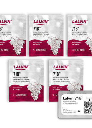 Lalvin 71B Wine Yeast (5 Pack) - Make Wine Cider Mead Kombucha At Home - 5 g Sachets - Saccharomyces cerevisiae - Sold by CAPYBARA Distributors Inc.