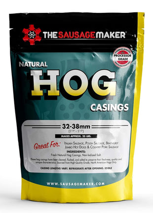 The Sausage Maker® Natural Hog Sausage Casings 32-38mm, Edible Casing For Sausage Making, Stuff Over 25 Lbs Meat, Breakfast, Italian, Polish, Bratwurst, Hot Dog, Pork Links, 1.2-1.5 inch Dia, Home Pack-1