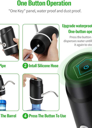 5 Gallon Electric Drinking Portable Water Dispenser, Universal USB Charging Water Bottle Pump For 2-5 Gallon With 2 Silicone
