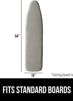 GORILLA GRIP Ironing Board Cover, Silicone Coating, 400°F Scorch and Stain Resistant with Extra Thick Padding, Fits Over Standard Size Board, Heavy Duty Hook and Loop Fastener Strap, Silver 15x54
