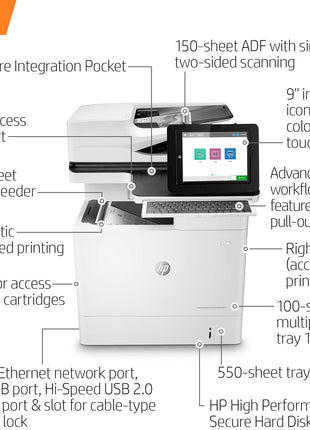 HP LaserJet Enterprise Flow MFP M634h Monochrome All-in-One Printer with Built-in Ethernet & 2-Sided Printing (7PS95A)