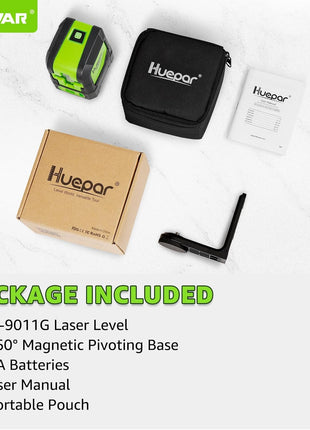 Huepar Laser Level, 100Ft Self Leveling Green Cross Line Laser for Picture Hanging, Tile, Decoration & DIY Construction – 360° Magnetic Base & AA Battery, Indoor Use