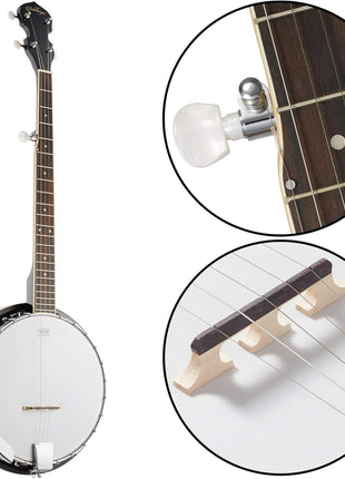 Ashthorpe 5-String Banjo - Full Size with 24 Brackets, Closed Back, Mahogany Resonator, Geared 5th Tuner, Padded Gig Bag