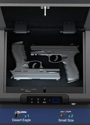 Biometric Gun Safe for Pistols 3-Ways unlock Fingerprint Digital PIN Key Unlock Handgun Safe with Sound, Lock box for Cloakroom living room Bedroom Nightstand and Car BILLCONCH