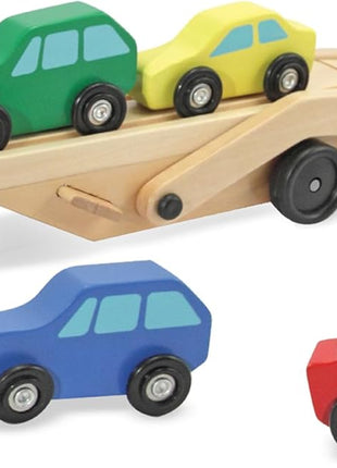 Melissa & Doug Car Carrier Truck and Cars Wooden Toy Set with 1 Truck and 4 Cars 5.75inch x 12inch x 3inch