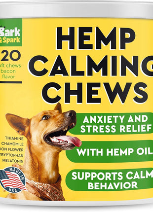 Calming Hemp + Dog Probiotics Bundle - Hemp Oil + Digestive Enzymes + Prebiotics - Anxiety Relief + Gas, Diarrhea, Allergy, Constipation, Upset Stomach Relief - Digestion + Immunity - 300 Soft Chews
