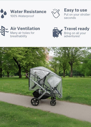 Rain and Wind Cover Made for UPPAbaby Vista V2/V3 Double Stroller System w/Rumble Seat by SASHA'S - Clear, Ventilation Holes, Maximum Coverage (Standard Coverage)