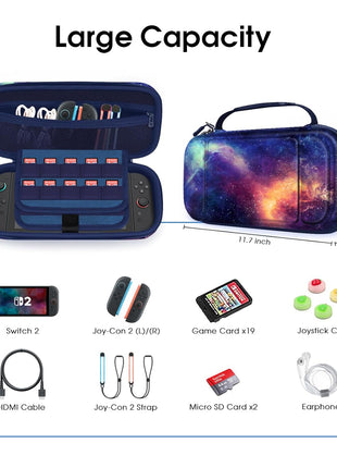 Fintie Carrying Case for Nintendo Switch 2 (2025), Shockproof Hard Shell Switch 2 Case, Protective Cover Portable Travel Bag with Game Card Slots & Inner Pocket for Accessories, Galaxy