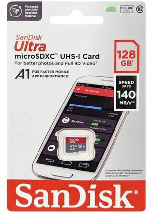 SanDisk 128GB Ultra microSDXC UHS-I Memory Card - Up to 140 MB/s, C10, U1, Full HD, A1, Micro SD Card - SDSQUAB-128G-GN6MN