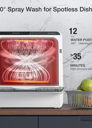 BLITZHOME Portable Dishwasher Countertop, WIFI Smart Dishwasher, Compact Dishwashers with 5L Built-in Water Tank, 6 Programs, 360° Dual Spray, High-Temp& Air-Dry Function, Fruit Cleaning