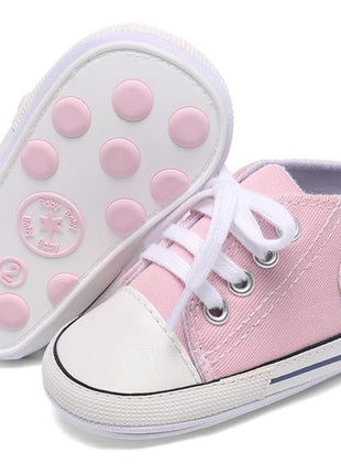 KKIIDDSS Unisex Baby Girls Boys Canvas High-top Shoes, Newborn Infant Anti-Slip Soft Sole Frist Walking Sneakers (A01/White,6-12 Months