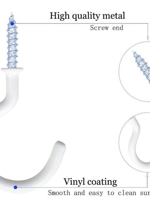 yuntop 12 Pack Vinyl Coated Ceiling Hooks, Multi-Function Wall Hooks for Indoors Outdoors (White, 1-1/4 Inch)