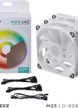 Phanteks (PH-F140SK_DRGB_PWM_WT01_3P) SK140 DRGB PWM Fan 3Pack – 3X 140mm Fan, high Airflow Nine-Blade Design, DRGB Lighting, Rubber dampening washers - White
